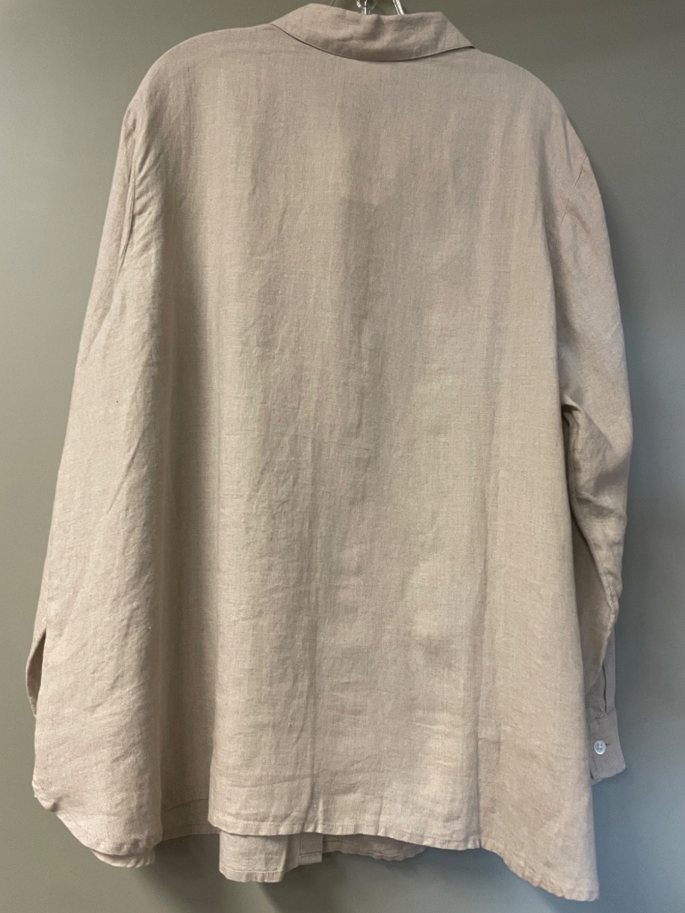 Plus Size women's long sleeve button down shirt. Linen. Beige color/Flax. - Picture 2 of 4